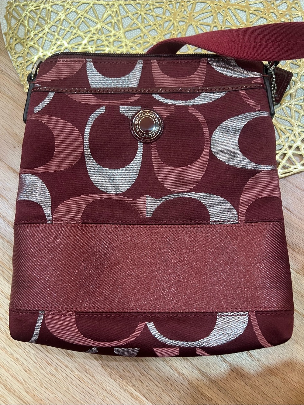 Coach Silver and Red Crossbody Bag with Signature Monogram